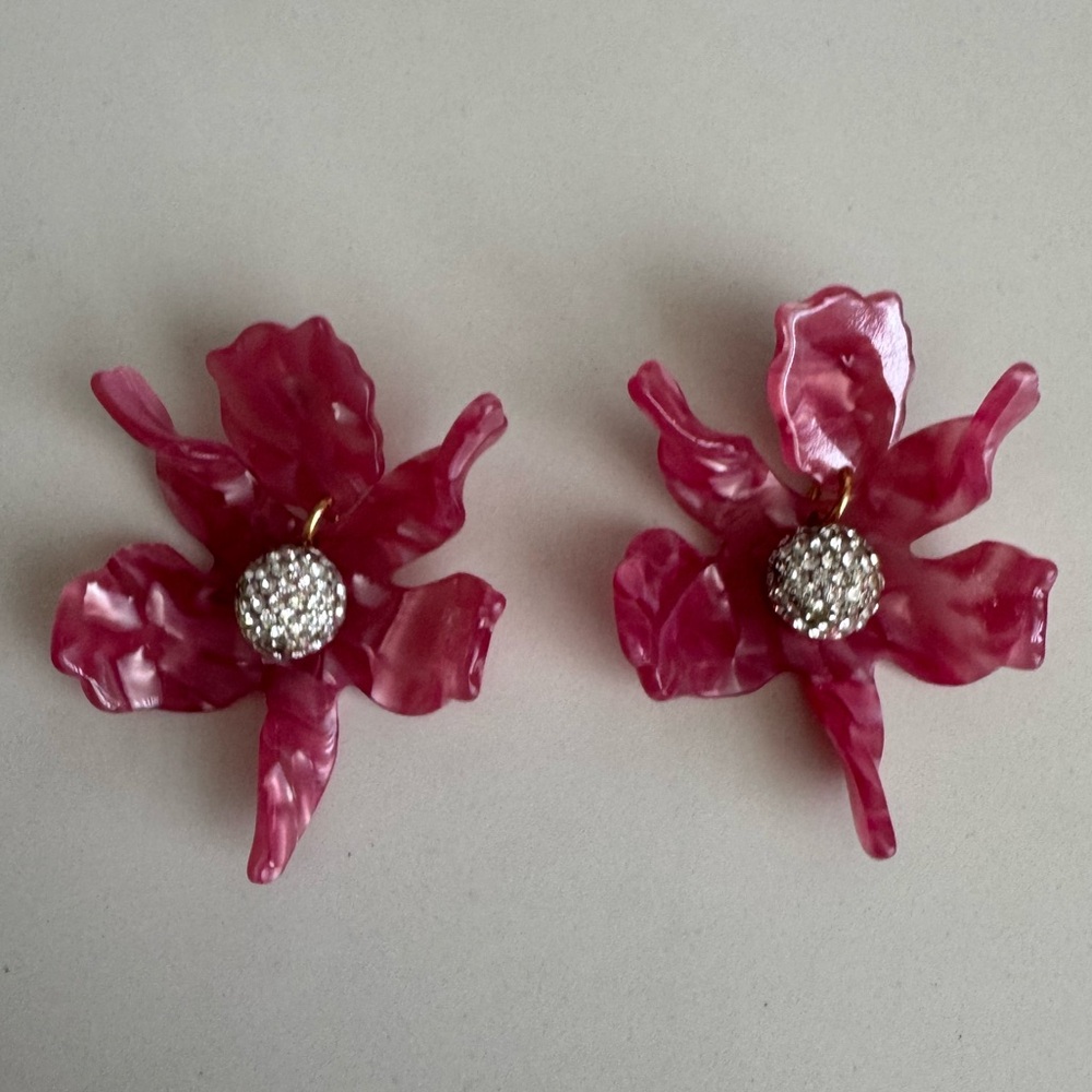 Lele Sadoughi pink Lilly Floral Crystal Earrings
